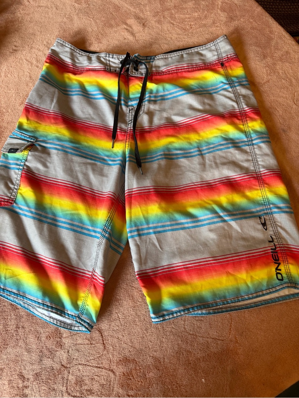 O'Neill Men’s Gray Board Shorts with Rainbow Stripe Bands